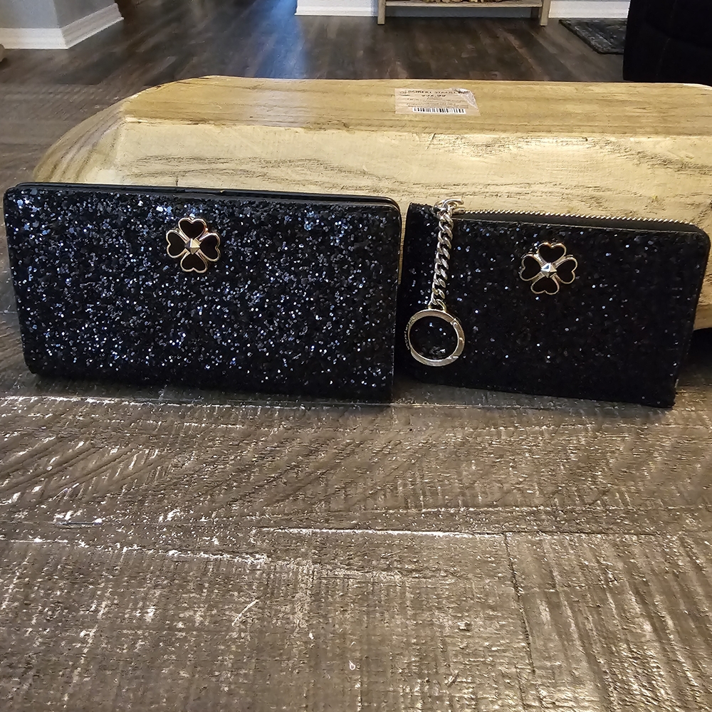 Kate Spade Black Glitter Wallet Set